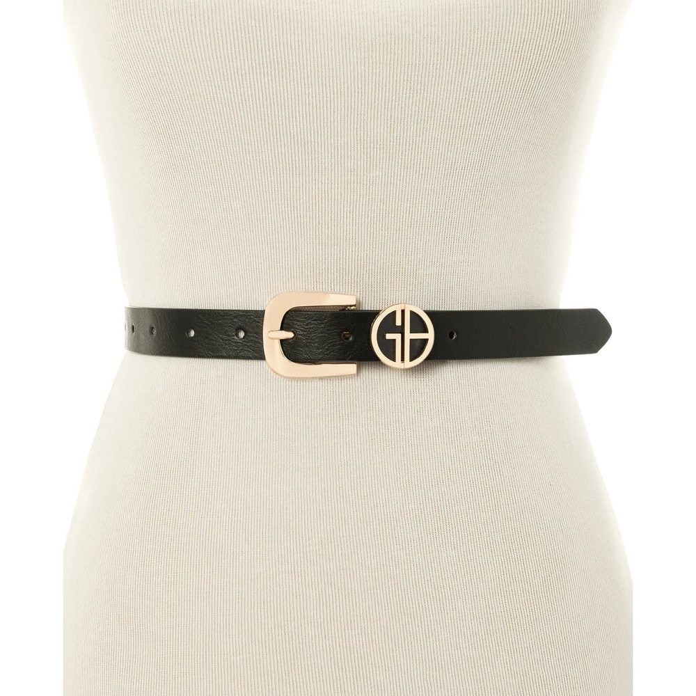 Giani Bernini Women's Designer Logo Keeper Belt Black Small w 32" w1" - Picture 2 of 5